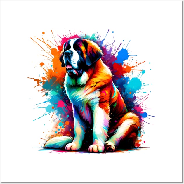 St Bernard in Expressive Colorful Splash Paint Style Wall Art by ArtRUs